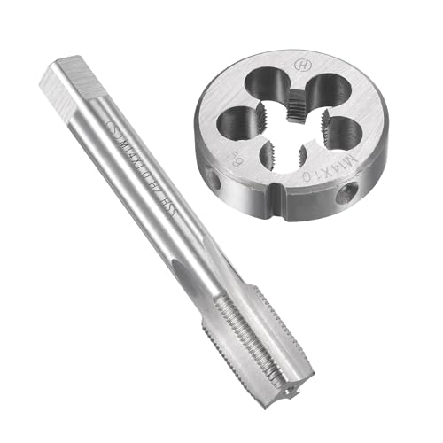 Unifizz Set di maschi e matrici metriche M14 x 1 mm, filettatura a macchina con filiera rotonda, kit per riparazione di dadi e bulloni