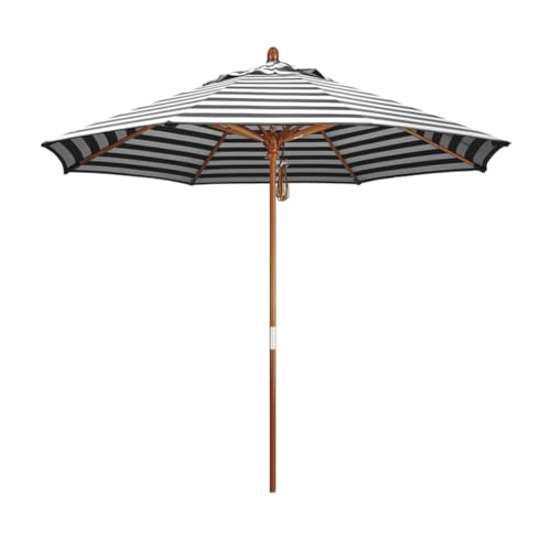 Ombrellone da giardino in legno regolabile in altezza, 210/270 cm, protezione UV, con 8 stecche e ventilazione, perfetto per mercato e uso esterno, nero + bianco, 7ft/2.1m