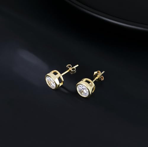 SLUYNZ Sterling Silver Bezel CZ Earrings Stud for Women Teen Girls Round Simulated Diamond Stud Earrings Round CZ Stud Earrings 5MM/6MM/7MM4