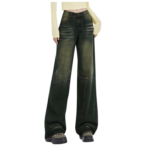 Jean rétro pour femmes pantalon ample droit taille haute effet drapé