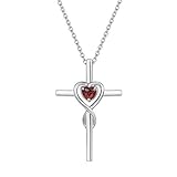 FANCIME Cross Necklace for Women Sterling Silver Birthstone Necklace Natural Garnet Infinity Heart...