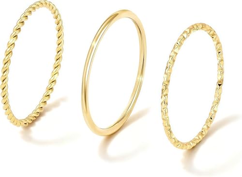 Fimhut Damen-Stapelringe 14K Vergoldet Farbbeständig Minimalistischer Layering-Schmuck Modische Schlanke Individuelle Versprechens- Und Eheringe Ringgrößen 10