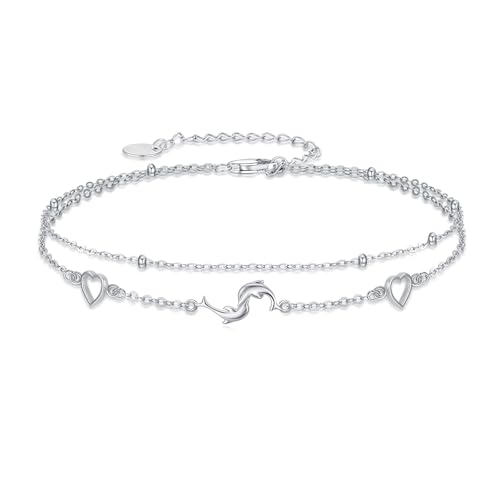 Image of 925 Sterling Silver Layered Ankle Bracelets for Women Jewelry Gifts | 925 Sterling Silver Layered Sea Turtles /Elephant /Wave Anklet Animal Bracelet Summer Ocean Beach Jewelry Gifts for Women