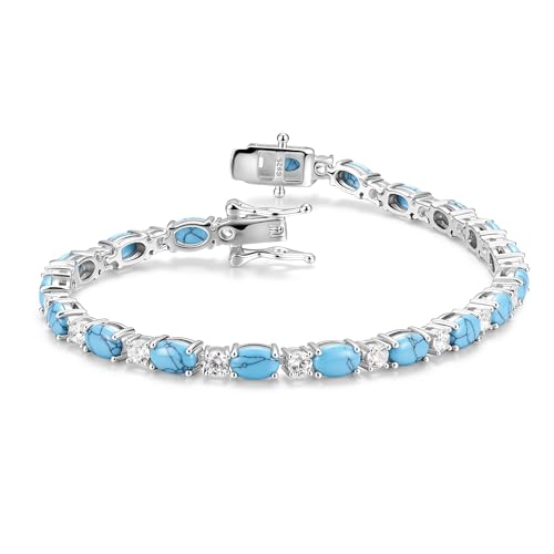FANCIME Sterling Silver Simulated Turquoise Tennis Bracelets for Women