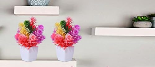 Image of Anuash Artificial Flower with Pot for Home Decor - 10 cm (Set of 4) | Faux Flower Plant, Showcase Decoration Potted Plants | Ideal for Living Room, Bedroom, Office Desk & Festive Decoration