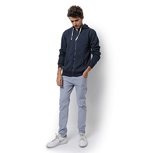 Image of CAHOOT Men's Dark Blue Zip-Front Hoodie with Contrast Drawstring for Casual Wear | Long Sleeve | Hooded Neck | Zipper Closure | Cotton Sweatshirt Crafted with Comfort Fit for Everyday Wear