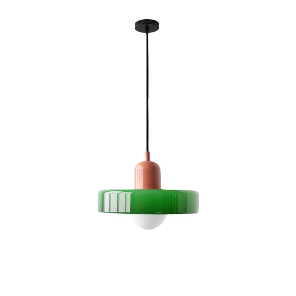 LYMSXAZOU Mid Century Ceiling Glass Pendant Light Large Green Hanging Lamp Single Nordic Fixture Vintage Farmhouse Chandelier for Kitchen Island Dinning Room Bedroom, with