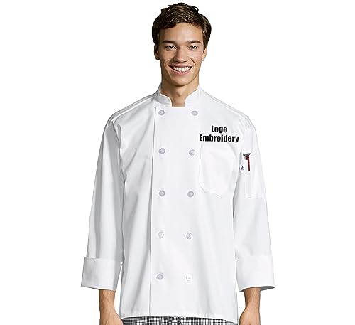 Custom Embroidered Chef Coat Your Logo Design Personalized Unisex Long Sleeve Chef Jacket White
