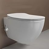 Creavit FREE Dusch WC Komplettanlage spülrandlos–Wandhängend Hänge WC/Taharet/Bidet mit Warm-/Kaltwasser oder ohne Bidet,antibakterielle Keramik (mit Bidet + Armatur Kaltwasser)
