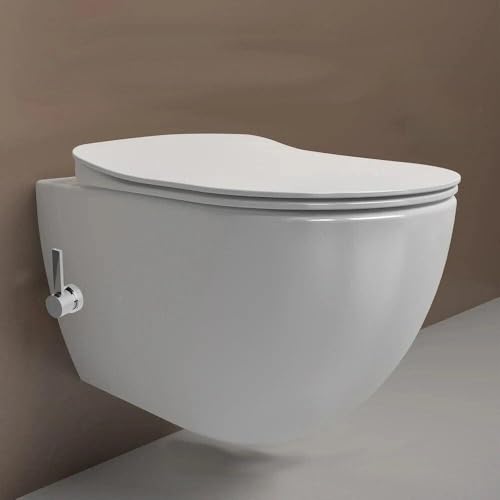 Creavit FREE Dusch WC Komplettanlage spülrandlosWandhängend Hänge WC/Taharet/Bidet mit Warm-/Kaltwasser oder ohne Bidet antibakterielle Keramik (mit Bidet + Armatur Kaltwasser)