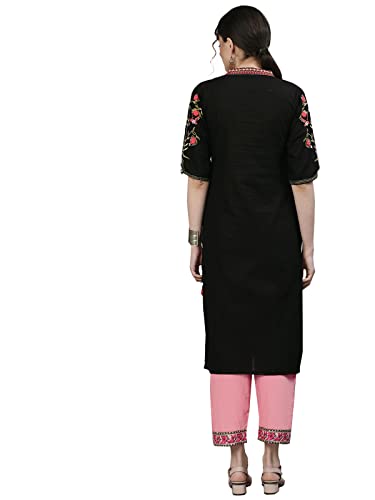 Image of Ishin Womens Cotton Straight Fit Embroidered Kurta