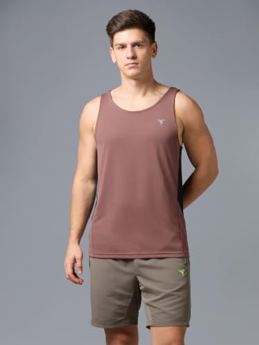 Image of TECHNOSPORT Men's Solid Slim Fit Scoop Neck Sports Innerwear Vest with TECHNOCOOL+ Quick Dry Anti Odour Anti Microbial 2 Way Stretch Soft & Smooth Activewear