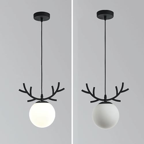 Lámpara colgante en forma de asta metal negro bola cristal E27 6