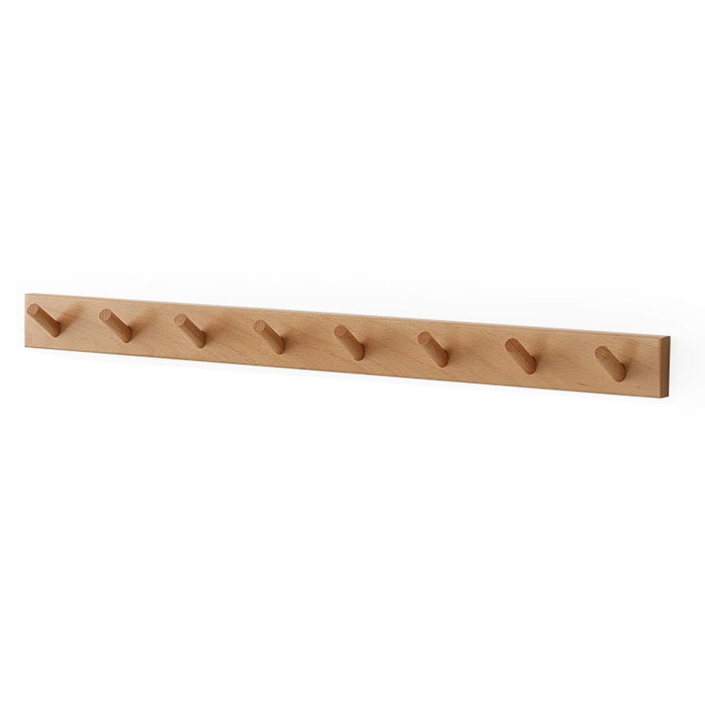 Lmysxaoz Yellow Solid Wood Coat Rack Wall Mount, Wooden Hooks Entryway Hanging Rail Clothes Towel Racks With Hook For Coat, Bag, Towel, Key, Hat, Umbrella 8Hook