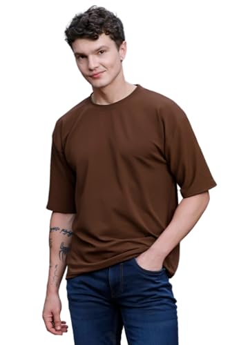 Image of Zilcon Mens Solid Unique Design Tshirt for Men - Round Neck Loose Fit Drop Shoulder Polo Mens T-Shirt