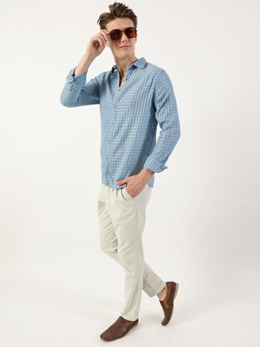 Image of Thomas Scott Men's | Solid | Textured Fabric | Full Sleeve | Slim Fit | Polyester-Blend | Spread Collar | Casual Shirt