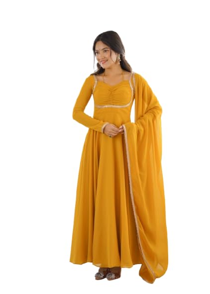Women’s Elegant Blue and Red Georgette Anarkali Gown with Dupatta Set, Festive & Wedding Outfit-image-23