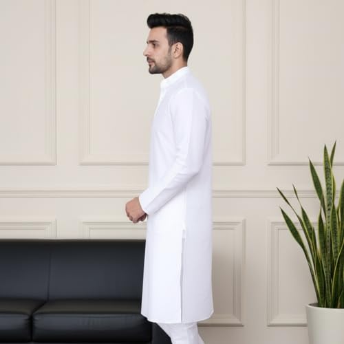 Image of Sadree Men's Silk Blend, Knee Length, Full Sleeve, Mandrin Collor, Solid Style, Attractive Colour, Solid Plain Kurtas