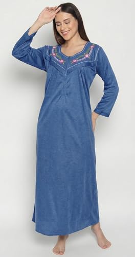 Image of Noty Women's Maternity - Feeding - Nighty | Full Sleeves | Floral Print Maxi | Embroidery Work On Neck with Zip Closure