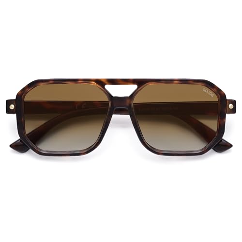 SOJOS Retro Polarized Square Aviator Sunglasses for Women Men Vintage 70s UV400 Protection Shade SJ2609 Tortoise Brown Grading Lens by SOJOS - Used condition - US$11.55