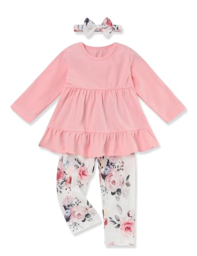 Image of Toddler Girl Clothes Long Sleeve Ruffle Dress Top and Jeans Pants Toddler Girl Fall Outfits