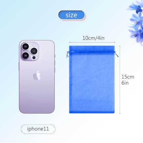 Image of FUNFERY 100PCS Royal Blue Organza Gift Bags 4x6in,Drawstring Jewelry Pouch