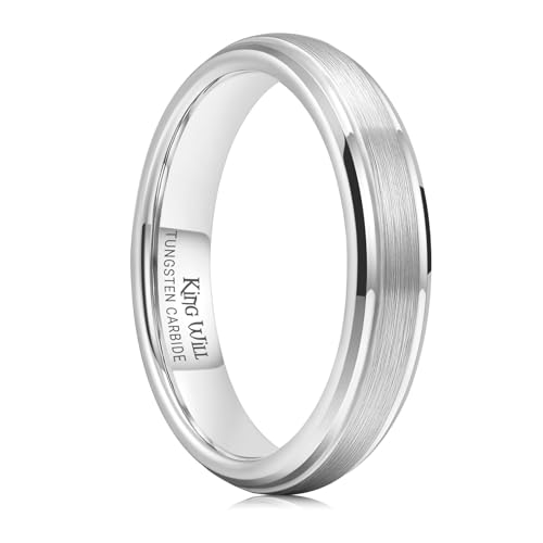 Image of King Will Classic Tungsten Wedding Band for Men, 6 /7 /8 /9 /10mm Widths, Polished Finish Step Edge Matte Rings Comfort Fit