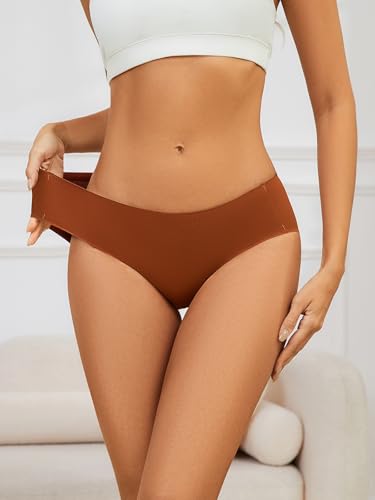Image of Seamless Cotton Underwear for Women No Show Bikini Panties 6 Pack | Full Coverage Sexy Hipsters, Soft Comfort Fabric, Stay Put Fit, Invisible Under Clothing, All Day Wear, Work Travel Home