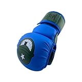 Milita MMA - 7oz MMA Sparring and Training Gloves, Open Palm, Men & Women & Children, Kickboxing, Boxing Mauy Thai, Hybrid MMA Grappling, Padded Fingerless Gloves (Blue & Green, M)