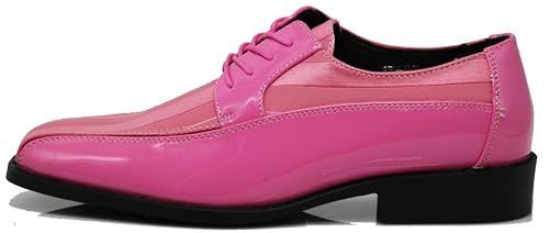 Image of BMY Men's Striped Satin Matching Patent Upper Oxfords Formal Dress Shoes