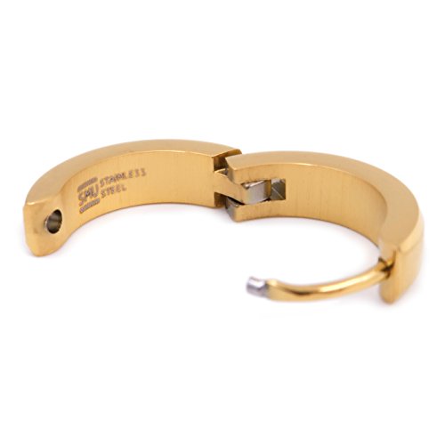 Pair Stainless Steel Bevel Edge Hoop Huggie Men Earrings Black Gold-tone Silver-tone 16mm4