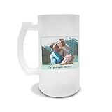 Jarra de cerveza opaca de cristal esmerilado, personalizada con foto, nombre y dedicatoria, especialmente diseñada para el Día del Padre. Ideal para disfrutar de una cerveza bien fresquita en cualquier época del año.