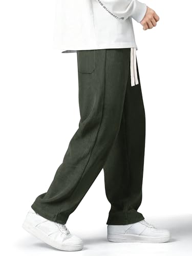 Mens Corduroy Pants Drawstring Elastic Waist Casual Pants Straight Baggy Sweatpants with Pockets4