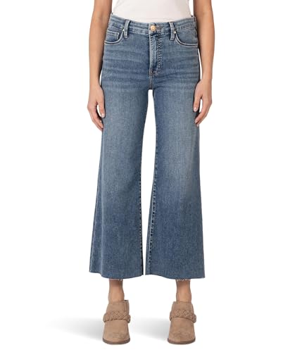 KUT from the Kloth Women's Petite Meg High Rise Fab Ab Wide Leg Raw Hem