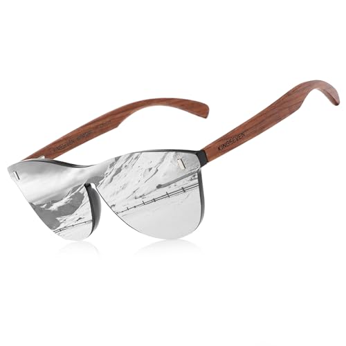 KINGSEVEN Wooden Sunglasses Polarized UV 400 Protection Mirrored Lenses Ultra Light Bubinga Frame B-5504