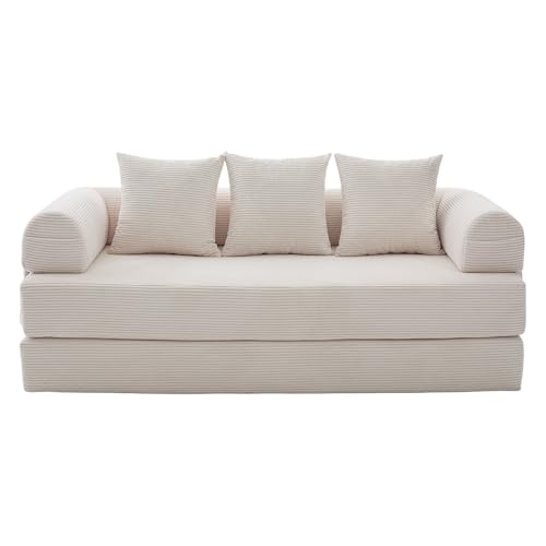 Sofá de compresión plegable para salones pequeños con bolsillos laterales beige 5