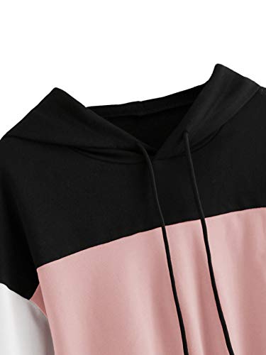 SweatyRocks Women's Casual Long Sleeve Colorblock Pullover Hoodie Sweatshirt Crop Top Pink S