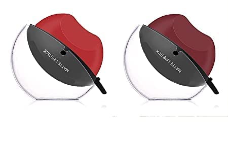 Glowhouse Apple Shape Lazy Quick Matte Lipstick Long-Lasting Wear Non-Stick Cup Not Fade Waterproof Lip Gloss,Matte Lipstick Pack of 2 (Red Maroon)-image-26