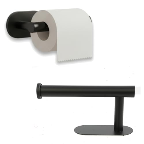 Portarrollos de papel higiénico, soporte para papel higiénico, soporte de pared, sin agujeros, acero inoxidable, cinta autoadhesiva, rollos de papel estándar, negro mate