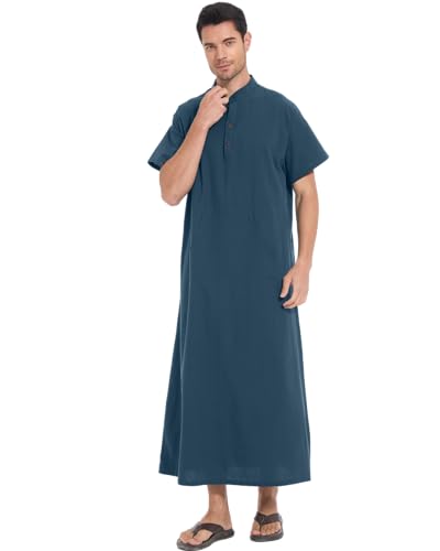 YAOHUOLE Men's Kaftan Thobe - White, One Size (Large), Muslim Arabic Thobe for Men - Adult Men4