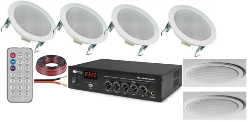 KIT AUDIO FILODIFFUSIONE BLUETOOTH+USB+RADIO FM+TELECOMANDO+6 CASSE DA INCASSO 16,5