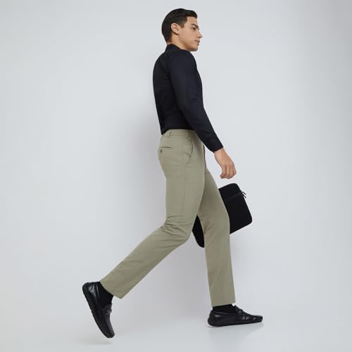 Image of Raymond Men's Slim Fit Mid Rise Solid Pattern Poly Viscose Blend Flat Front Formal Trouser
