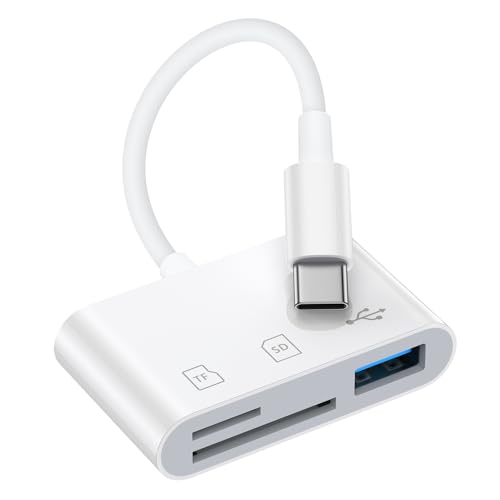 SD Car Reader for iPhone 16e/16 Pro Max/16 Pro/16 Plus/16/15 Pro Max/15 Pro/15 Plus/15, USB C Memory Card Reader Digital Camera Adapter with SD/Micro SD/USB-A 3 Slot for Samsung S25 S24 S23 S22 S21