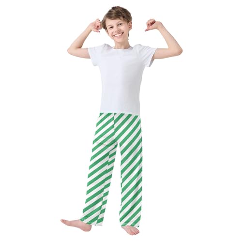 ZZKKO Green Diagonal Stripes Boys Pants for Kids Jogger Pants with Pockets S-XL2