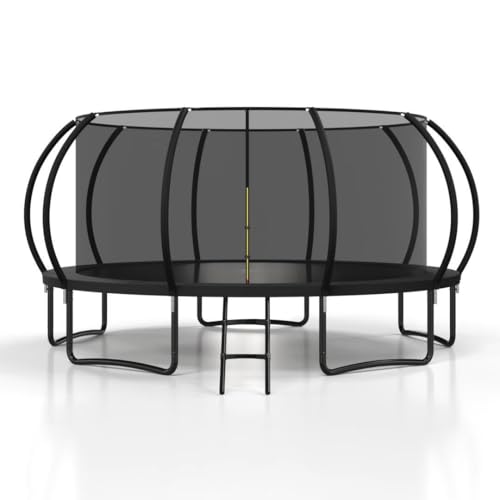 Polar Aurora 16 FT Outdoor Trampoline with Safety Enclosure Net, Thickened Spring Pad?ASTM Approved Recreational Trampoline for Kids and Adults with Anti-Rust Coated Frame and Ladder, 450LB Capacity