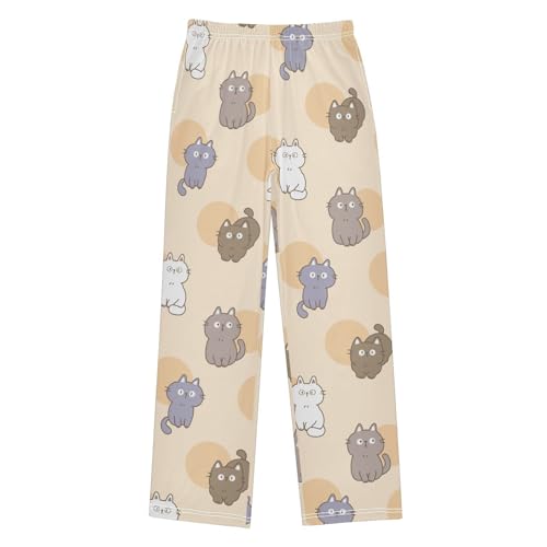 Boys' Pants Cartoon Cat Orange Long Bottoms Jogger Pants Elastic Waist Trousers with Pockets S-XL