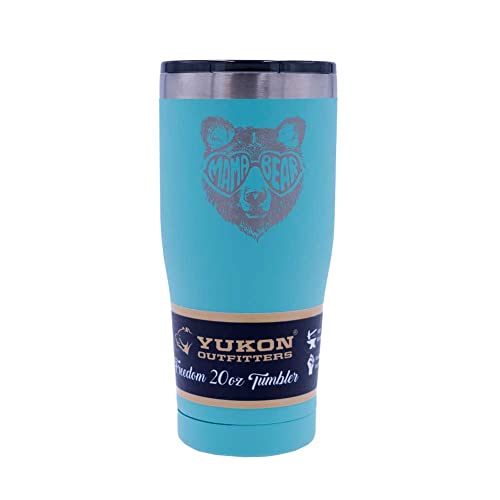 Yukon Outfitters Freedom High Grade 18/8 Corrosion-Resistant Stainless Steel Double Wall Vacuum Tumbler (20 oz/ 590ml) - 7.3" H x 3.4" Top dia. / 2.7" Bottom dia., Seafoam with Mama Bear Shades