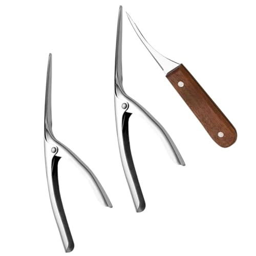 BESPORTBLE Set 3 Pezzi Utensili per Gamberi in Acciaio Inox Manico in Legno Sbucciatori e Pulitori Linea Gamberetti per Cucina Casa Ristorante e Campeggio