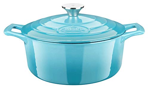 Image of La Cuisine Enameled Cast Iron Dutch Oven Casserole Dish Pot with Lid, 3.7 QT 9.5 Inches Dia. Matte Black Enamel Interior, Teal Porcelain Enamel Exterior Oven-Safe