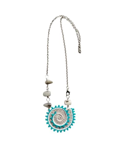 Collier spirale turquoise et gris fait main en pierres naturelles